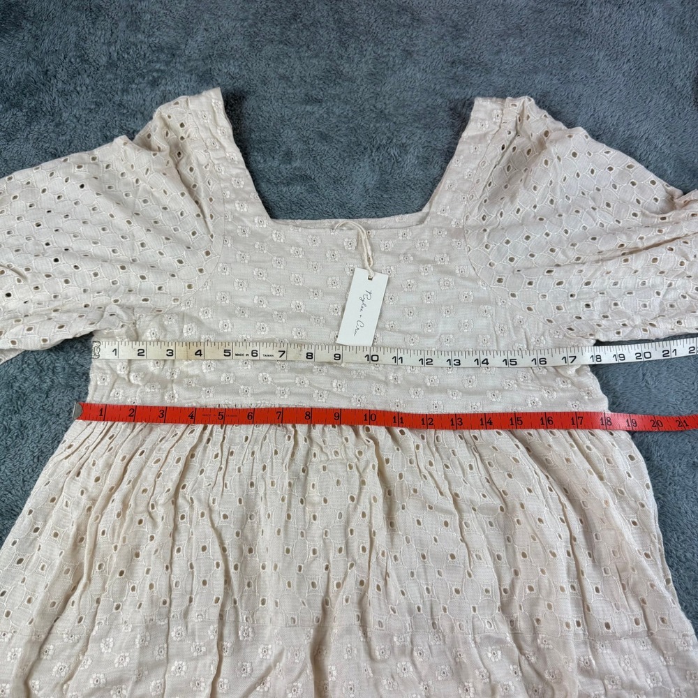 Rylee + Cru Natural Eyelet Lace Babydoll Dress Cream Puff Sleeve Small RCW271NA - Picture 6 of 11